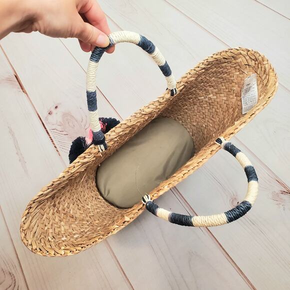 Gap Straw Pom Pom Basket Bag Tan Multi - Picture 10 of 15
